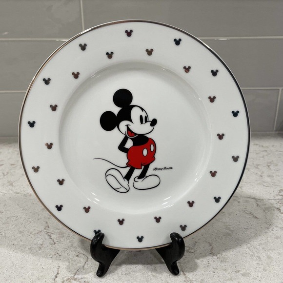MICKEY MOUSE CLASSIC GOLD 8” Salad Plate Gold Heads Rim Bone China Dinner ware - Picture 1 of 7